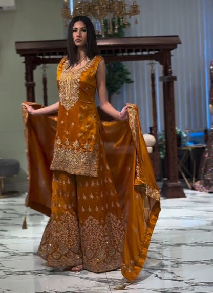 Heavy Fox Georgette Embroidery work Kurta with Sharara and Dupatta set