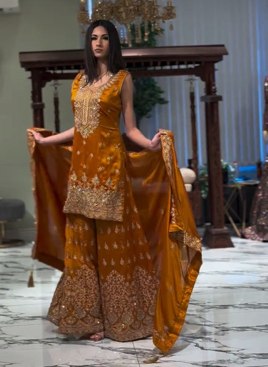 Heavy Fox Georgette Embroidery work Kurta with Sharara and Dupatta set