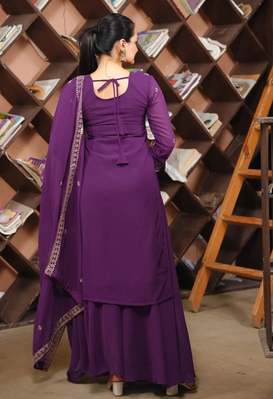 Women's Fox Georgette fabric Embroidery work Kurta with Sharara and Dupatta set 82