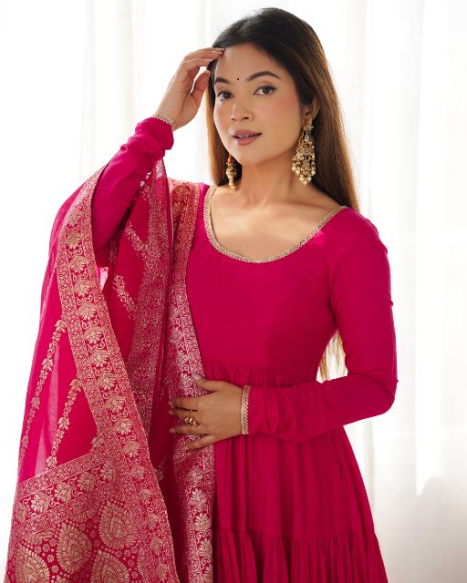 Anarkali gowan with duppata set with pent anarkali gowan with emrodary duppata pink gown pink gown for women