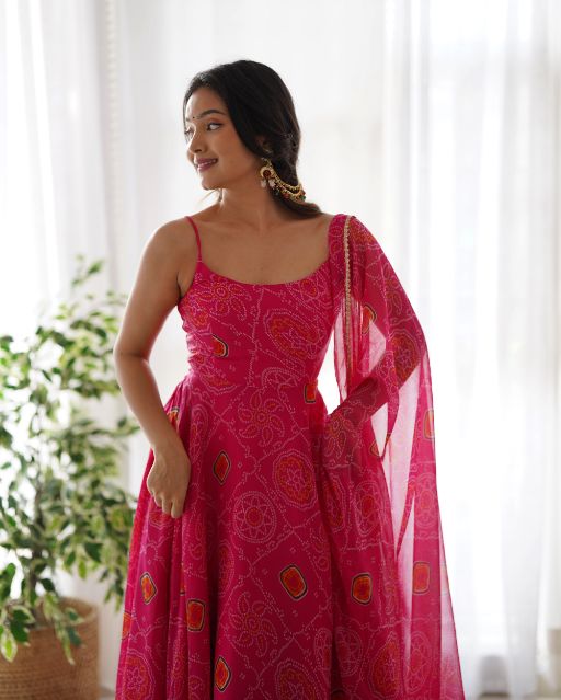 pink bandhani anarkali Pink Bandhani Suit