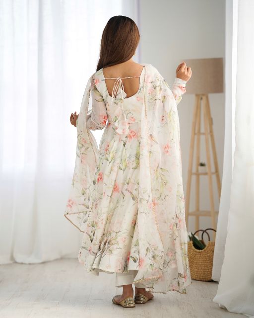  ORGANZA SILK FABRIC FULLY FLAIR KALI PATTERN AND CANVAS PATTA WITH DUPPTA SET,PENT READY TO WEAR