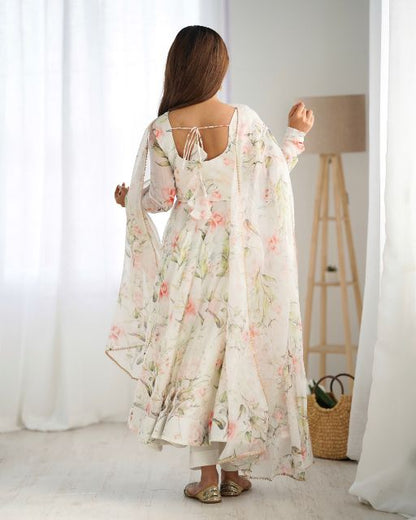  ORGANZA SILK FABRIC FULLY FLAIR KALI PATTERN AND CANVAS PATTA WITH DUPPTA SET,PENT READY TO WEAR