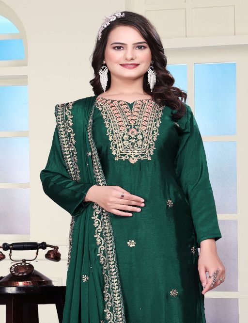 Women's Chinon fabric Embroidery work Kurta with Pant and Dupatta set