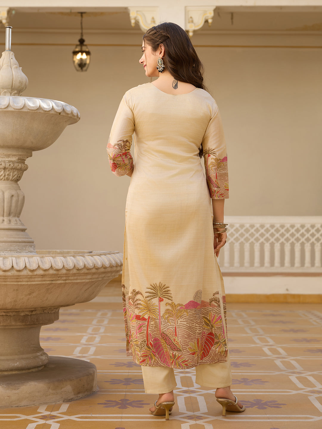 Viscose Assam Silk Fabric Straight Kurta, Pant and Dupatta Set
