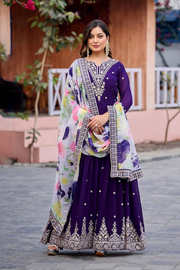 Purple Color Beautiful Ceremonial Heavy Looks Gown With Dupatta