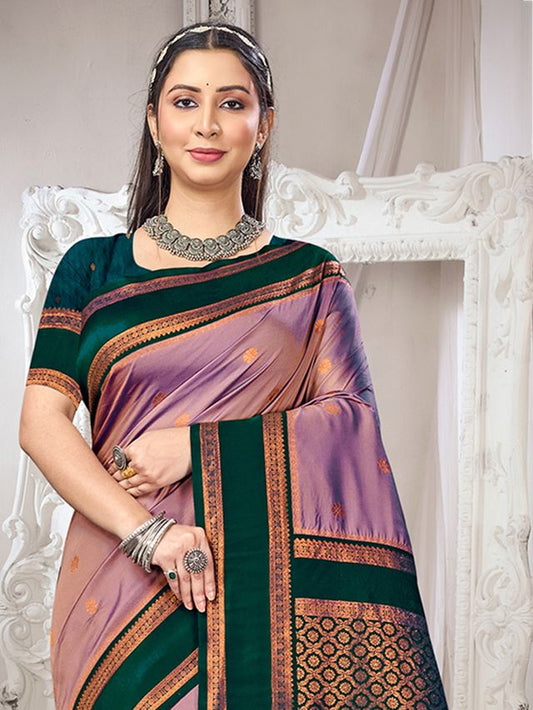 Purple Color Silk Blended Woven Designer Ethnic Partywear Saree
