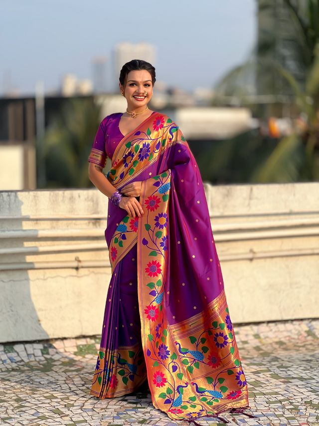 Purple Color Paithani Silk Fabric Woven Designer Partywear Saree