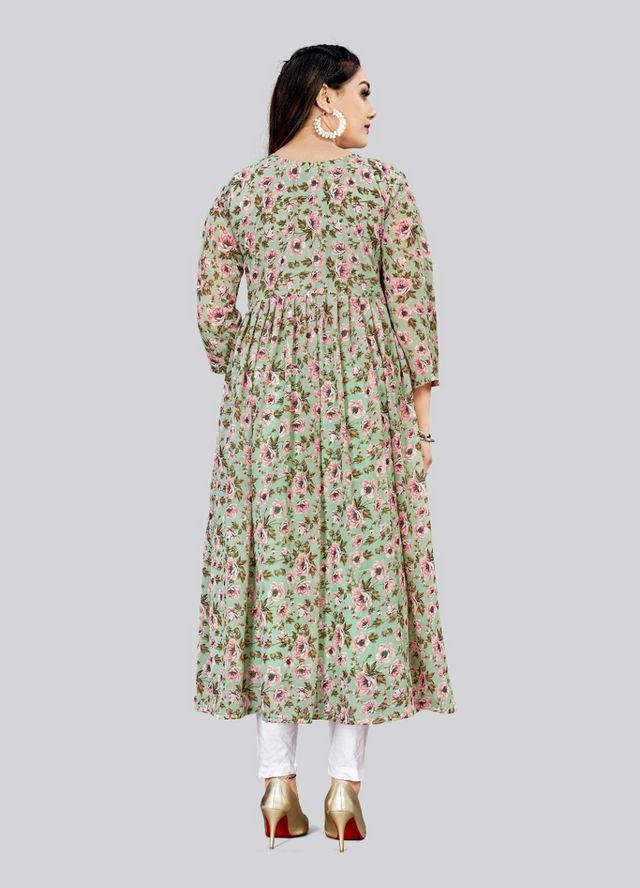 Pista Color Georgette Fabric Readymade Kurti For Ethnic Festive Looks