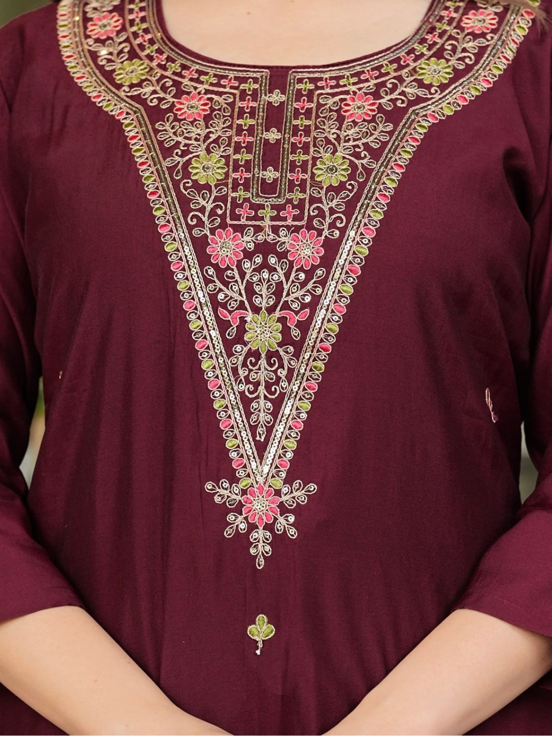 Women's Gorgeous Rayon Slub Embroidery Straight Kurta with Pant And Dupatta Set