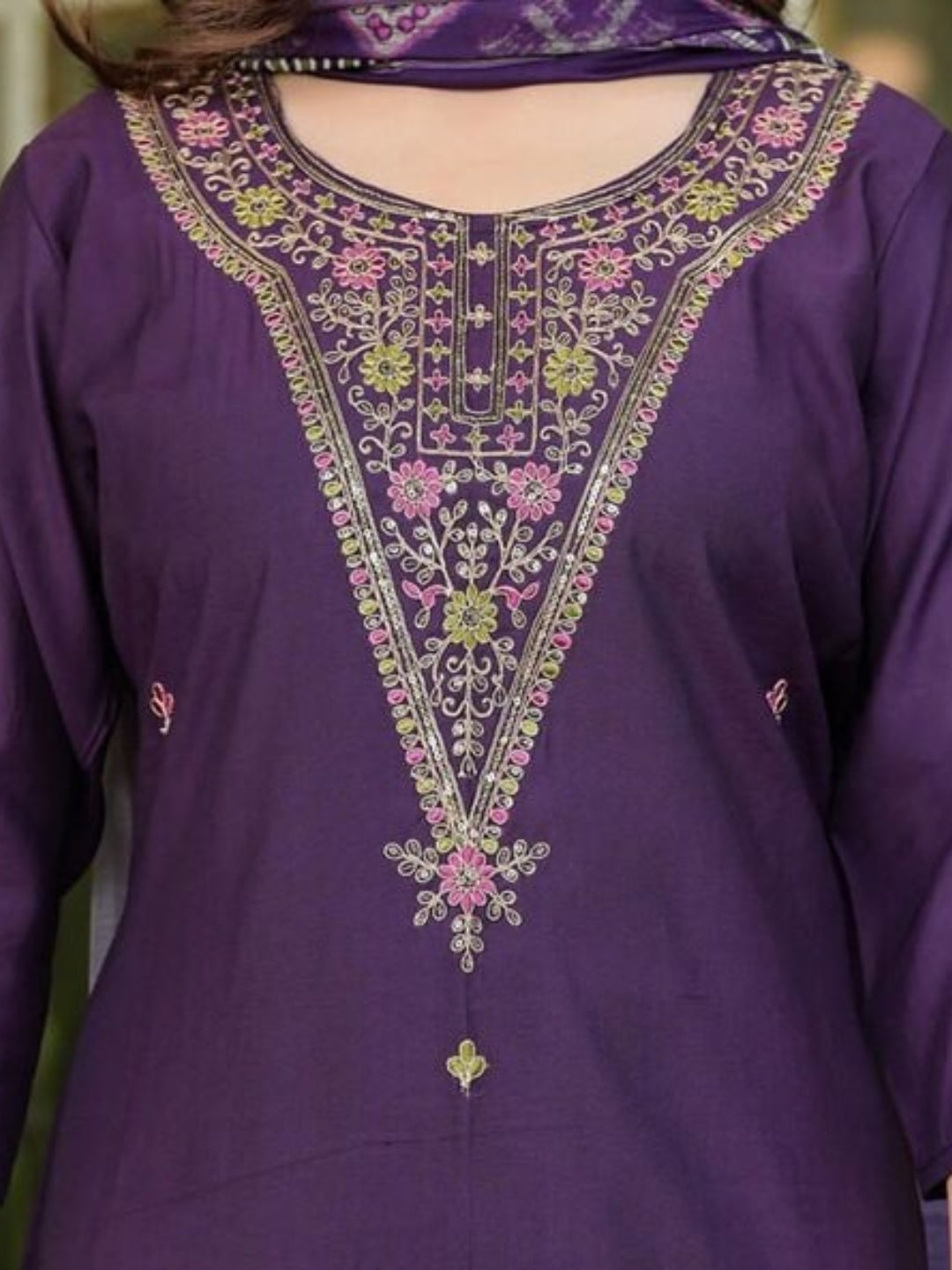 Women's Gorgeous Rayon Slub Embroidery Straight Kurta with Pant And Dupatta Set