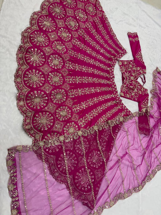 Traditional Rani Pink Embroidered Bridal Wear Lehenga Set