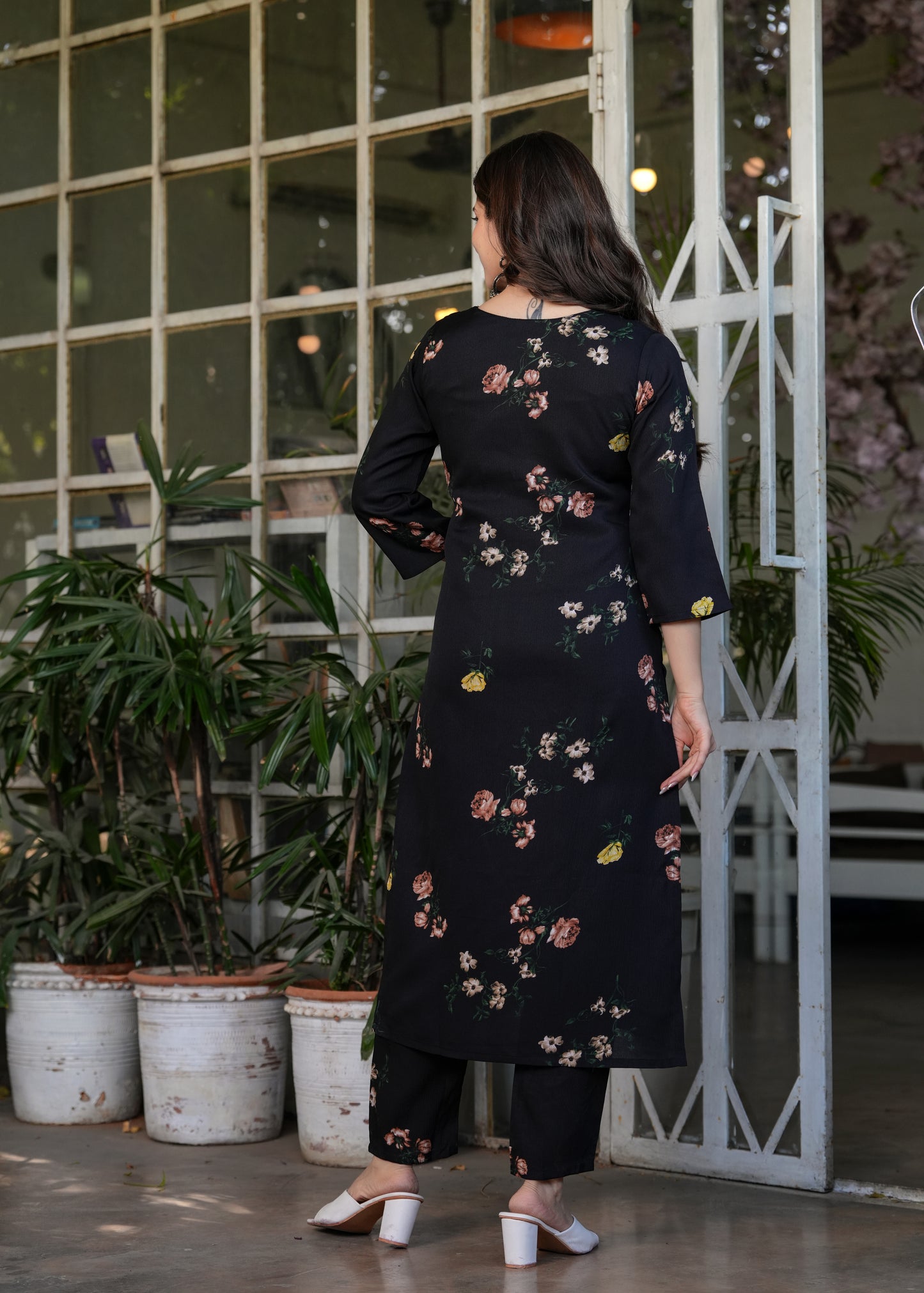 French Crepe Fabric work Straight cut Kurta, Pant and Dupatta Set