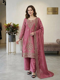 Pink Silk Blend Embroidered Beads Work Plazzo Suit