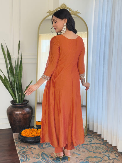 Embroidered Vichitra Silk Fabric Straight Kurta, Pant and Dupatta Set