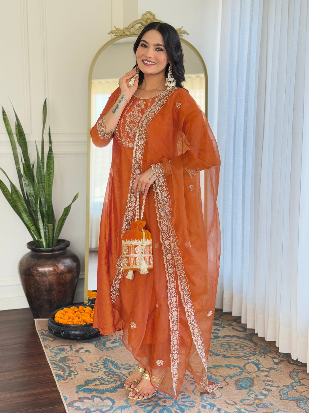 Embroidered Vichitra Silk Fabric Straight Kurta, Pant and Dupatta Set
