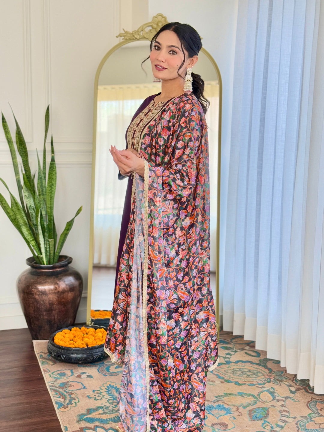 Women's Rayon Embroidery work Straight Kurta with Pant and Dupatta Set