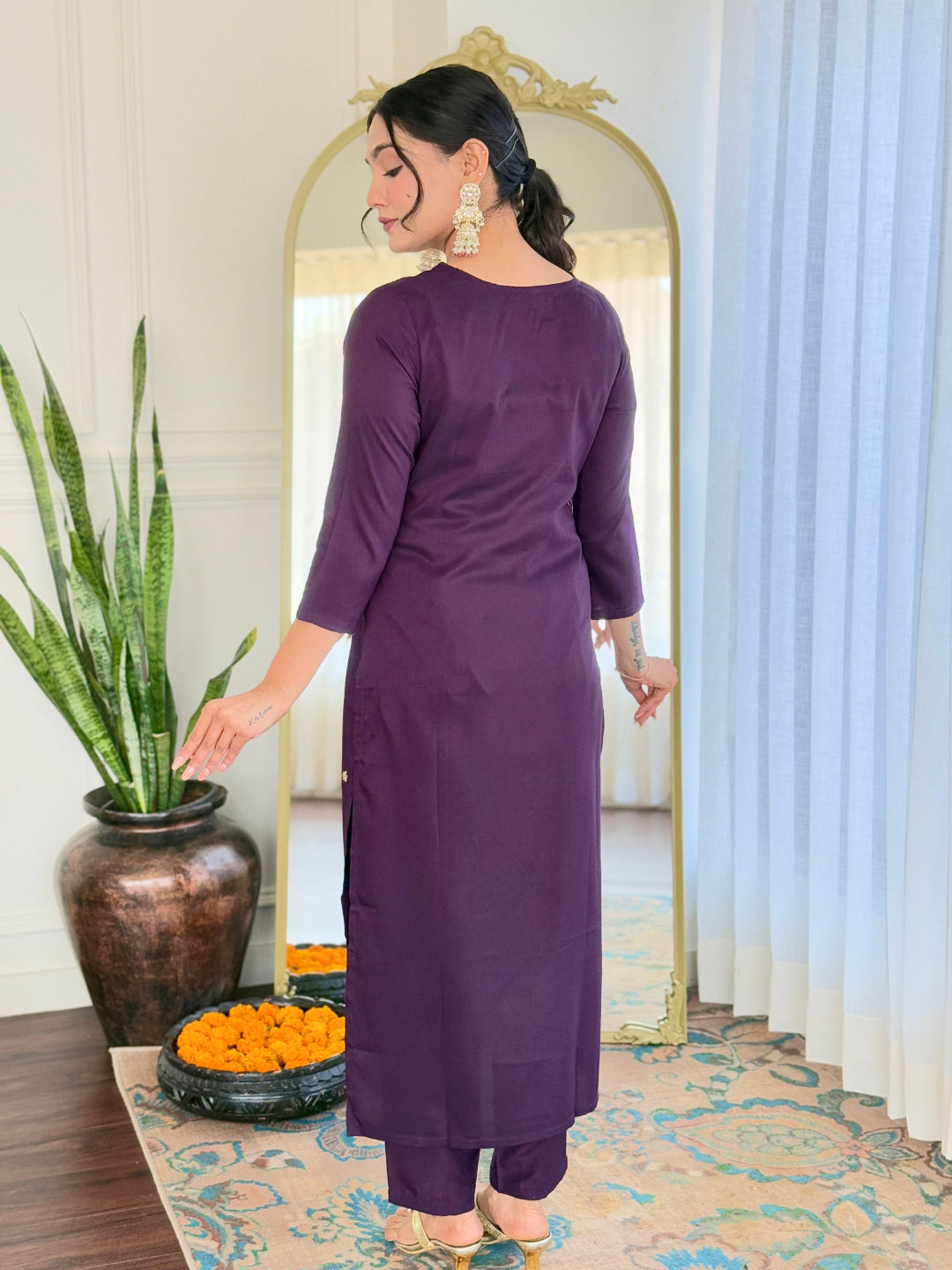 Women's Rayon Embroidery work Straight Kurta with Pant and Dupatta Set