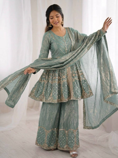 Rama Fendy Satin With Embroidered Sequince Work Plazzo Set