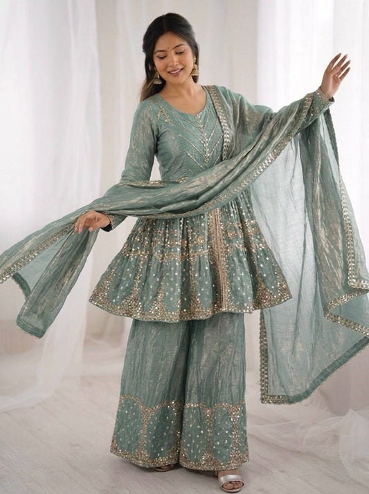 Rama Fendy Satin With Embroidered Sequince Work Plazzo Set