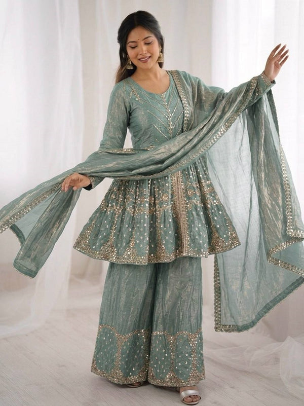 Rama Fendy Satin With Embroidered Sequince Work Plazzo Set