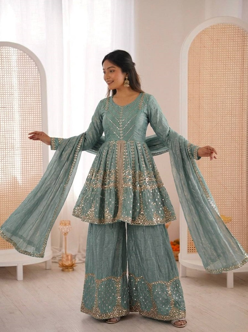 Rama Fendy Satin With Embroidered Sequince Work Plazzo Set