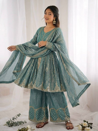 Rama Fendy Satin With Embroidered Sequince Work Plazzo Set
