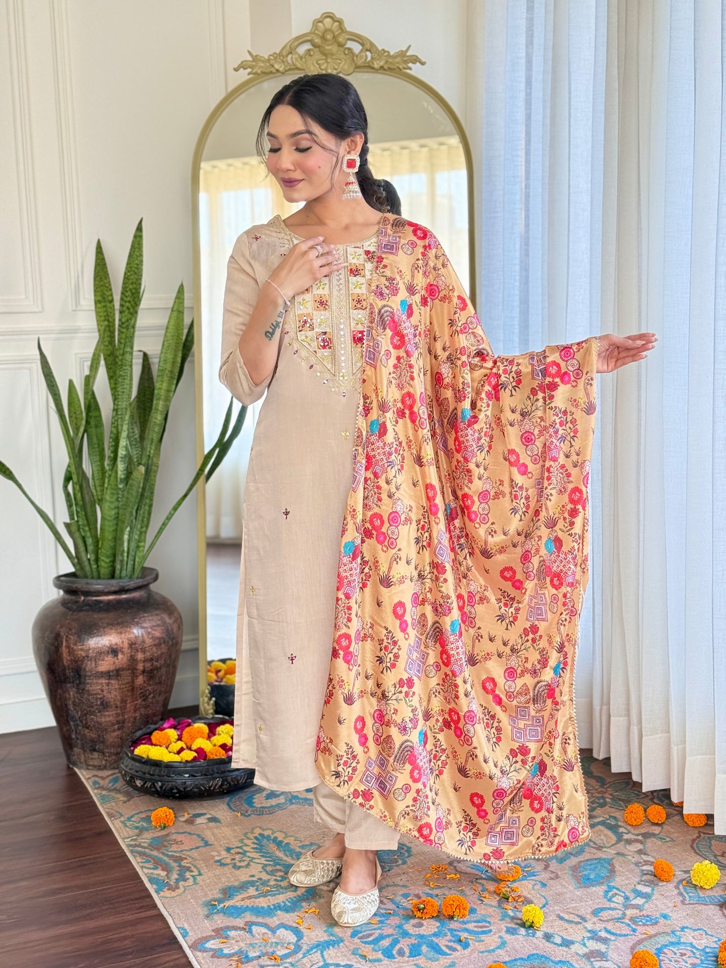 Embroidered Rayon Fabric Straight Kurta, Pant and Dupatta Set