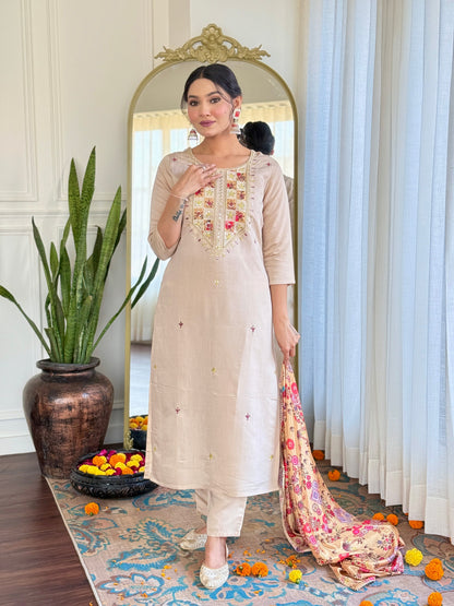 Embroidered Rayon Fabric Straight Kurta, Pant and Dupatta Set