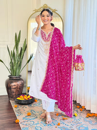 Women's Embroidered Viscose Fabric Straight Kurta, Pant and Dupatta Set