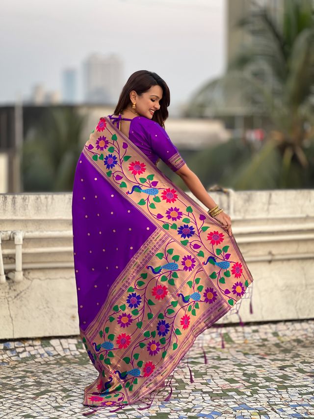 Lavender Color Paithani Silk Fabric Woven Designer Partywear Saree