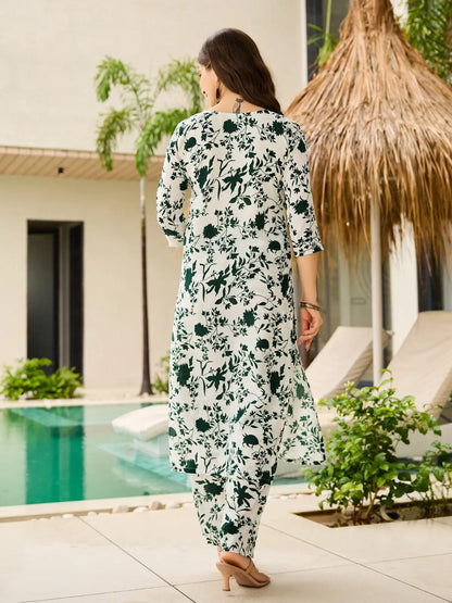 Women's Beautiful Silk Blend Fabric Printed Work Straight Kurta Pant and Dupatta Set