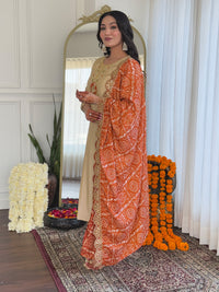 Women's Chiku Embroidered Viscose Fabric Straight Kurta, Pant and Dupatta Set