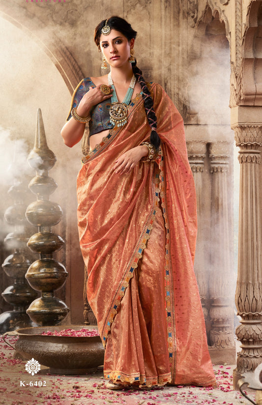 Designer Orange Weaving Soft Tissue Silk Saree With Designer Blouse
