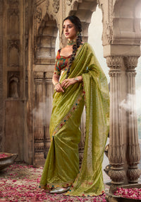 Designer Light Green Weaving Soft Tissue Silk Saree With Designer Blouse