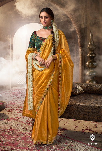 Designer Yellow Weaving Soft Tissue Silk Saree With Designer Blouse