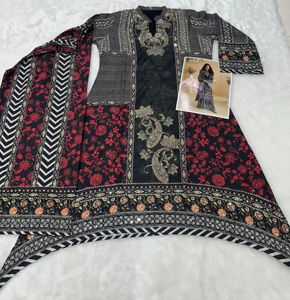 Black Heavy Crepe Digital Print Full Stitched Free Size Upto 44 Palazzo Suits