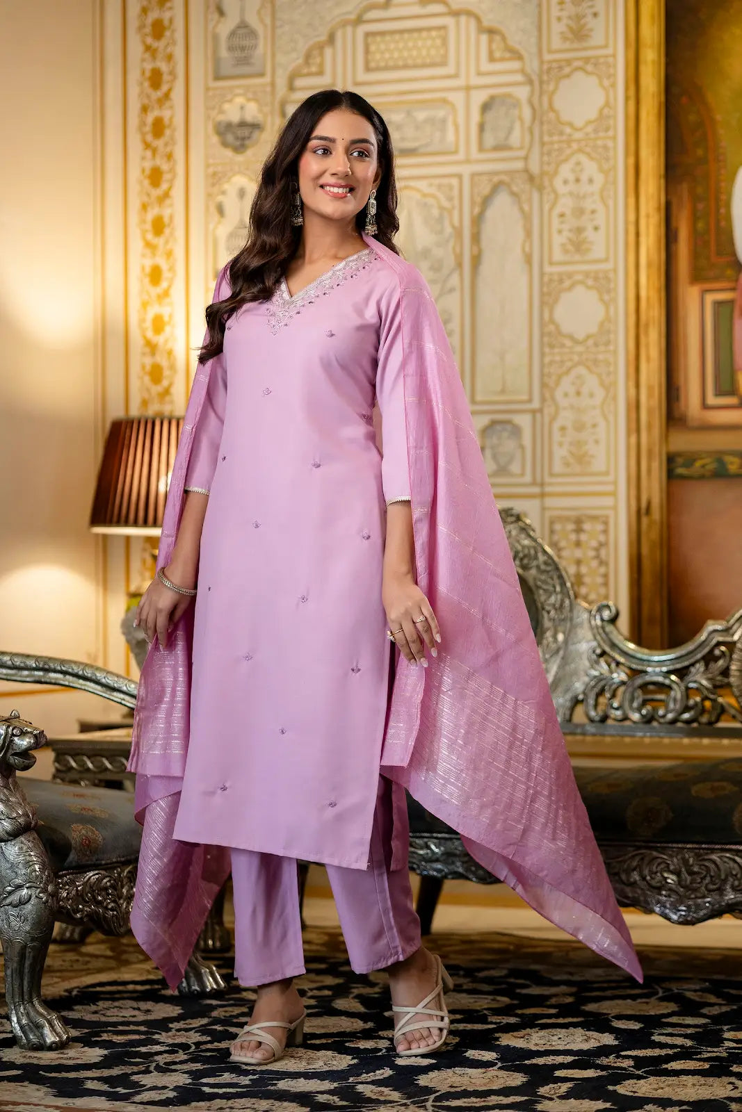 Women's Beautiful Embroidery Work Viscose Rayon Fabric Straight Kurta Pant and Dupatta Set