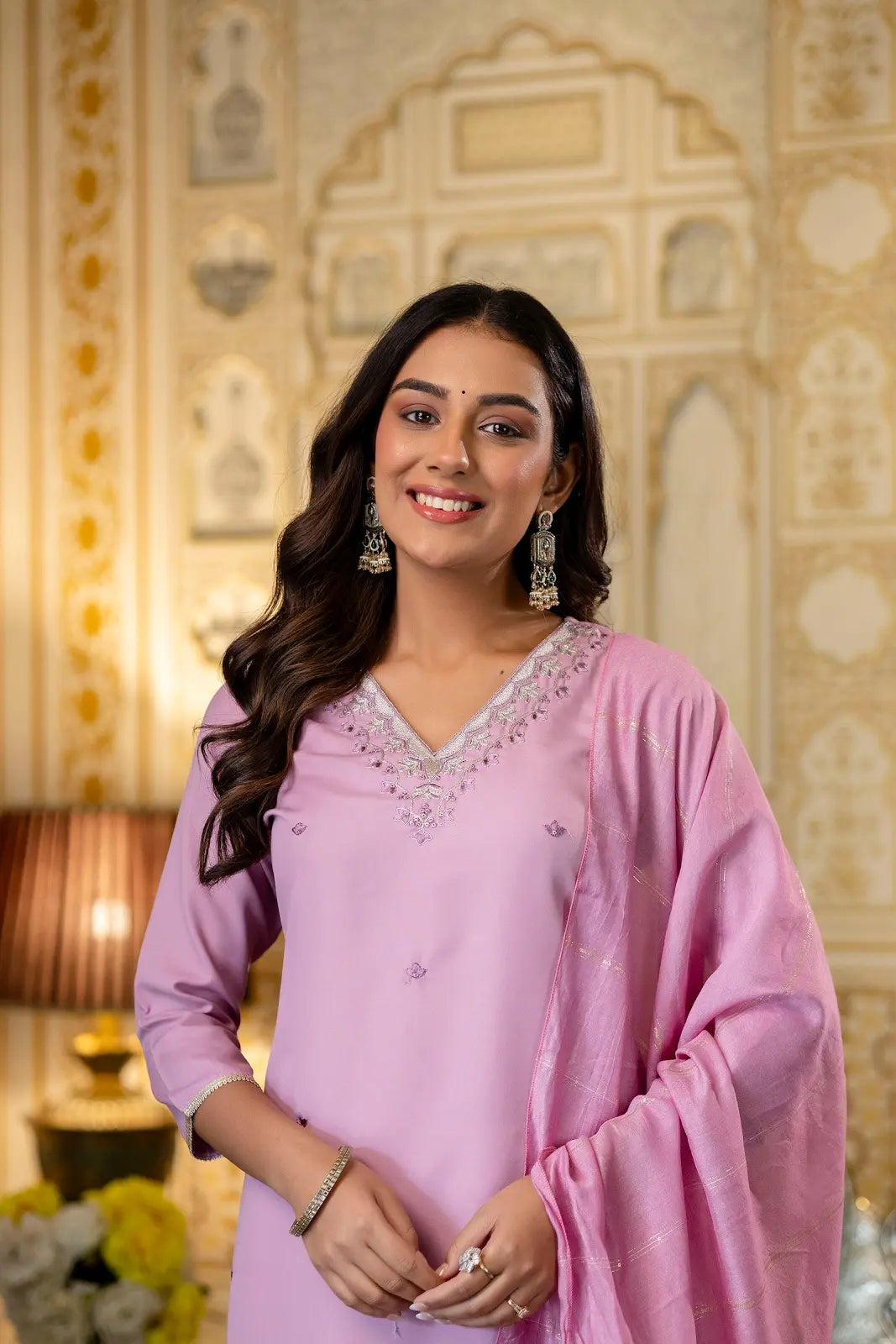 Women's Beautiful Embroidery Work Viscose Rayon Fabric Straight Kurta Pant and Dupatta Set