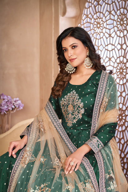 Green Embroidered Tapeta Silk Semi Stitched Anarkali Suit