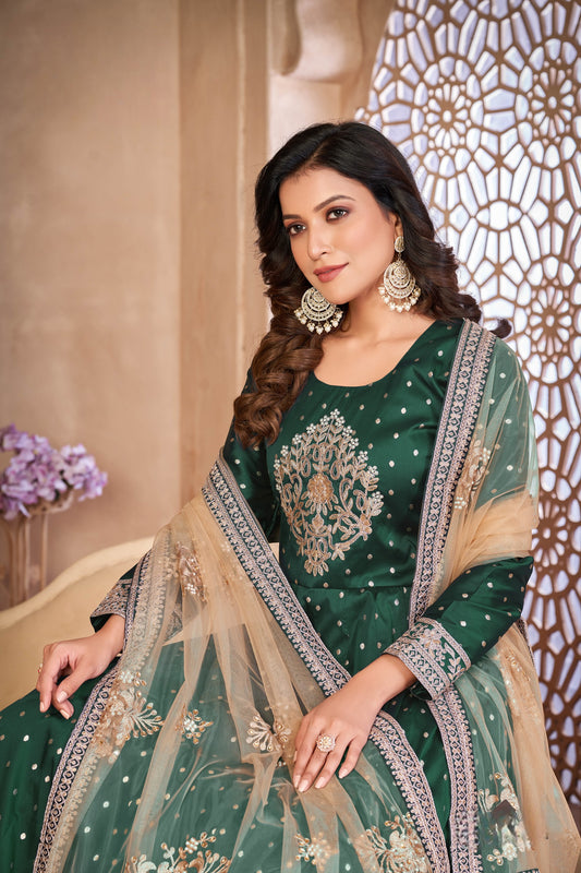 Green Embroidered Tapeta Silk Semi Stitched Anarkali Suit