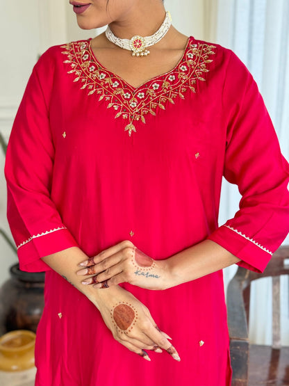 Women's Beautiful Viscose Embroidery work Straight Kurta with Pant and Dupatta Set