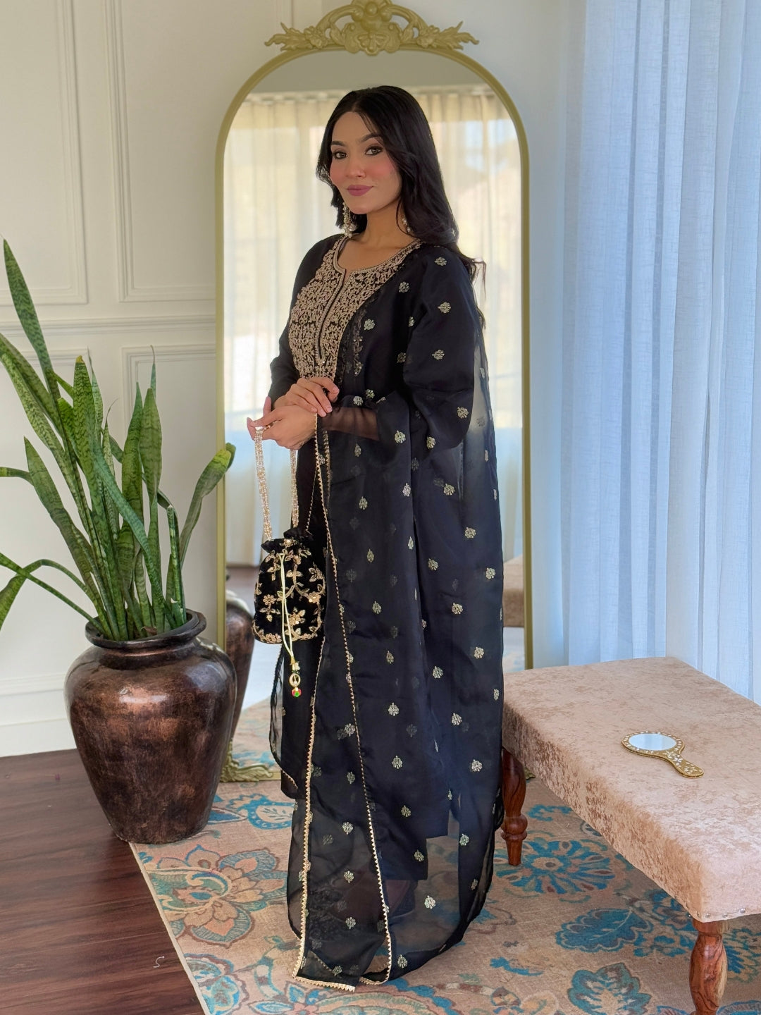 Women Embroidery Work with Viscose Fabric Straight Kurta, Pant and Dupatta Set 674