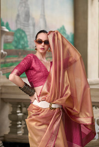Pink Designer Weaving Pure Tissue Saree With Blouse