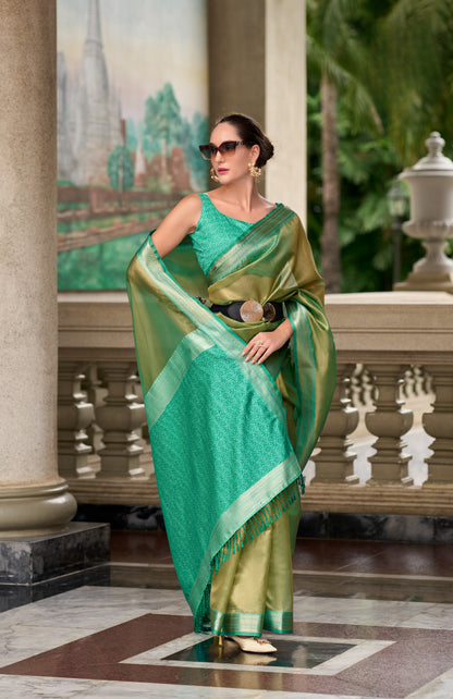 Green Designer Weaving Pure Tissue Saree With Blouse