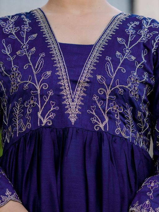 Women Beautiful Embroidery Vichitra Silk Fabric with Flared Kurta, Pant and Dupatta Set 1850