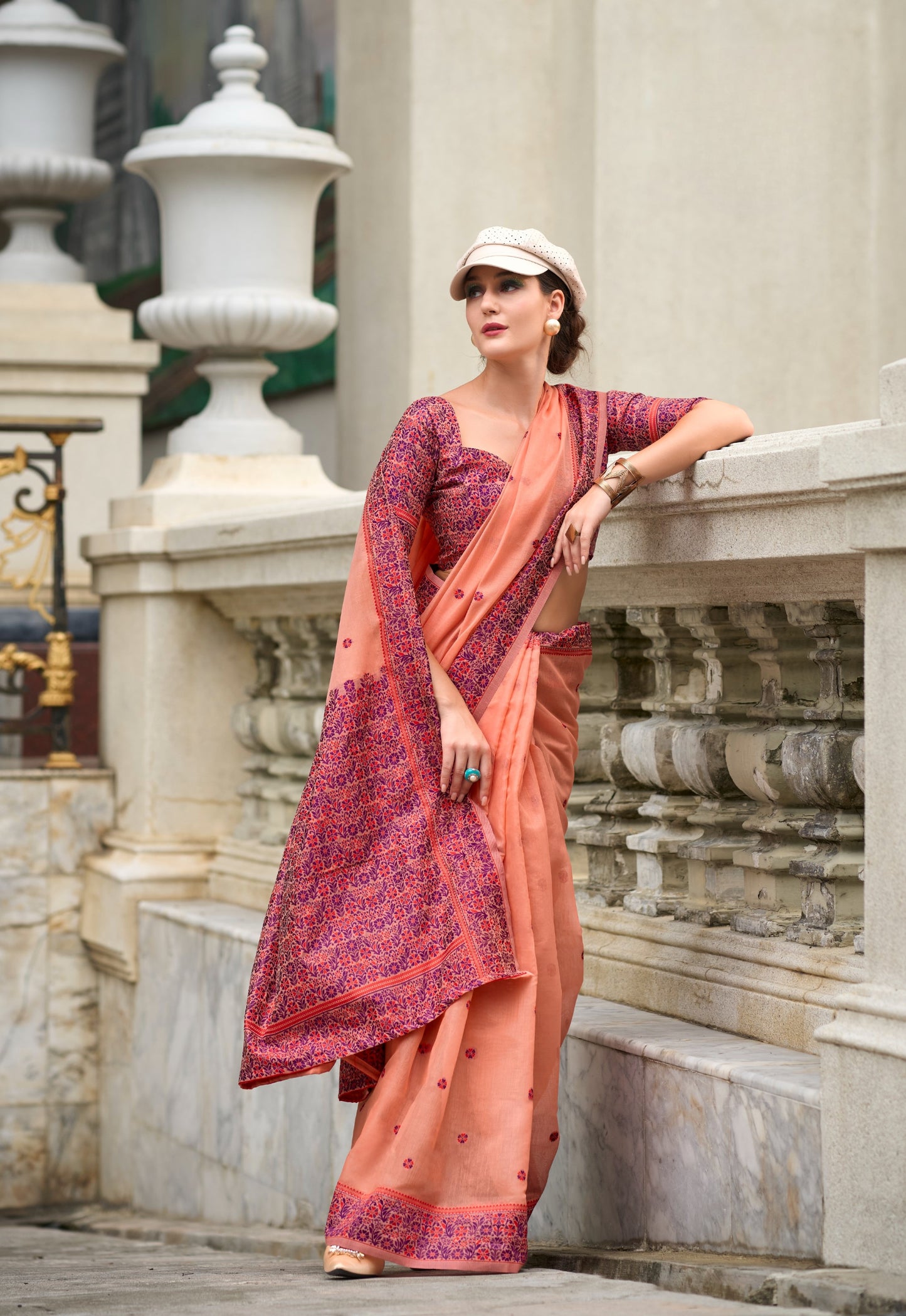 Orange Designer Weaving Soft Linen Saree With Blouse