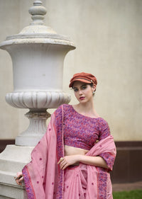 Purple Designer Weaving Soft Linen Saree With Blouse