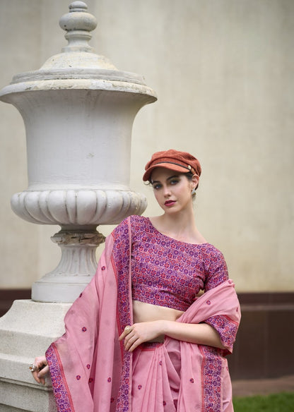 Purple Designer Weaving Soft Linen Saree With Blouse