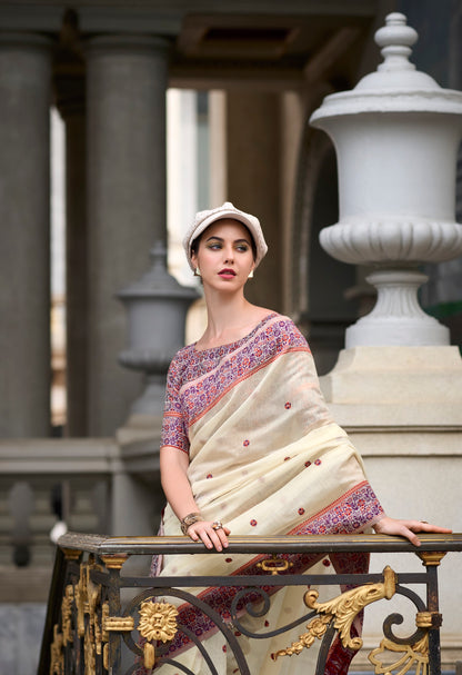 Grey Designer Digital Printed Soft Silk Saree With Blouse